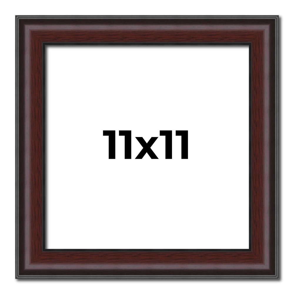 11x11 Frame Brown Round Mahogany Solid Wood Picture Frame | 1.625 Inch Moulding Width | with UV Acrylic Plexiglass, Foam Board Backing & Hanging Hardware Included