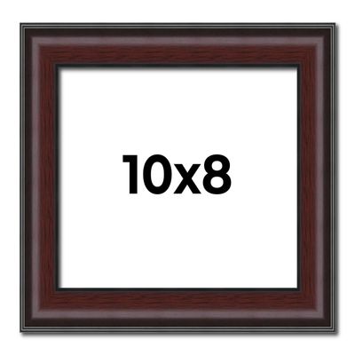 10x8 Frame Brown Round Mahogany Solid Wood Picture Frame | 1.625 Inch Moulding Width | with UV Acrylic Plexiglass, Foam Board Backing & Hanging Hardware Included