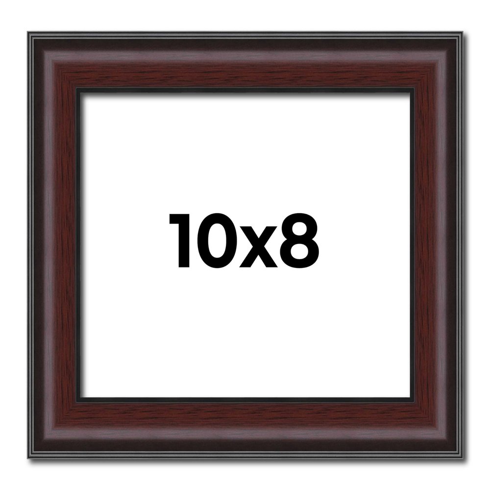 10x8 Frame Brown Round Mahogany Solid Wood Picture Frame | 1.625 Inch Moulding Width | with UV Acrylic Plexiglass, Foam Board Backing & Hanging Hardware Included