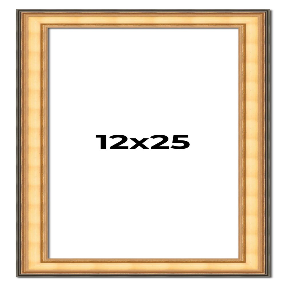 12x25 Frame Gold Plein Aire Solid Wood Picture Frame Width 2 Inches | Interior Frame Depth 0.5 Inches | Monza Traditional Photo Frame Complete with UV Acrylic, Foam Board Backing & Hanging Hardware