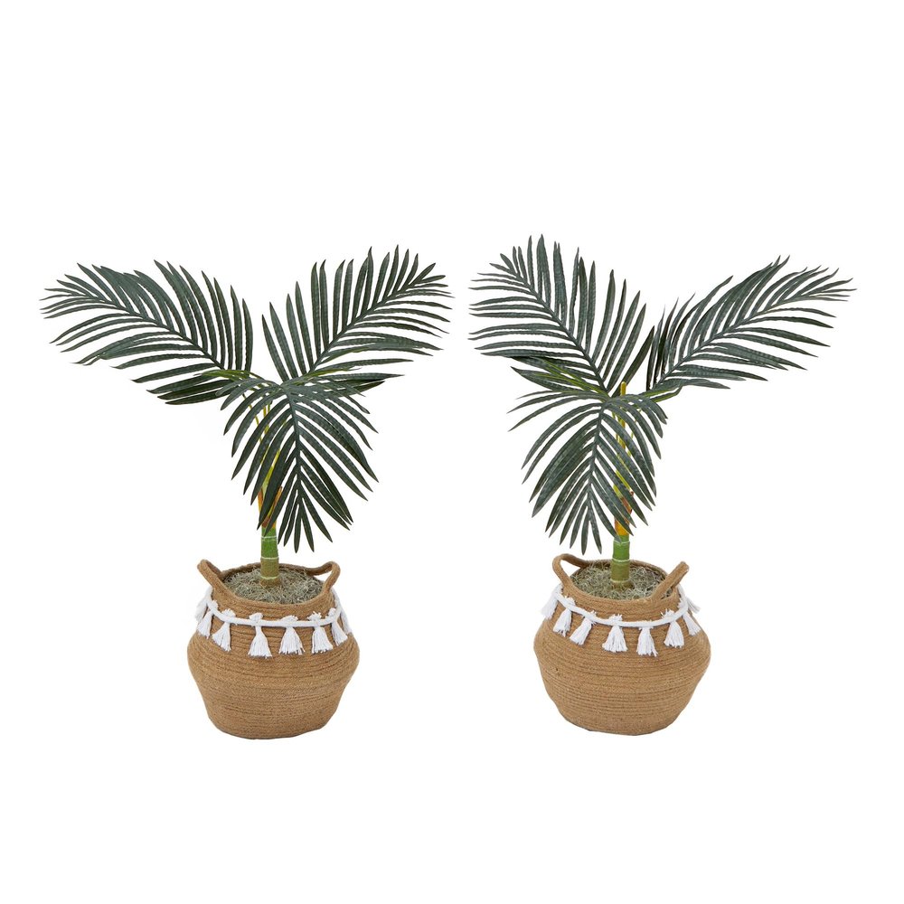 Nearly Natural 3ft. Artificial Golden Cane Palm Tree with Handmade Jute & Cotton Basket with Tassels DIY KIT (Set of 2)