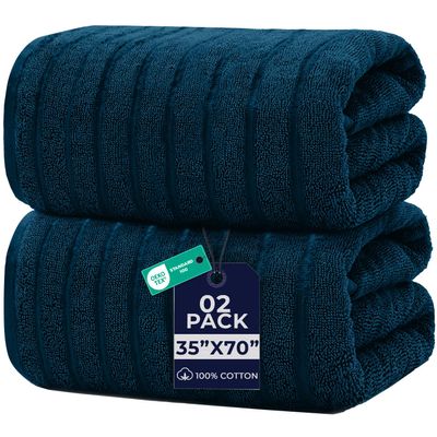 DAN RIVER Pack of 2 Bath Sheet 35x70 Inches, Big Towels Oversized Extra Ribbed Large Bath Sheets, Absorbent Quick Dry Towels - Blue Opal