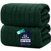 DAN RIVER Pack of 2 Bath Sheet 35x70 Inches, Ribbed Oversized Bath Towels Extra Large, Organic Cotton Towels for Bathroom - Hunter Green view 1
