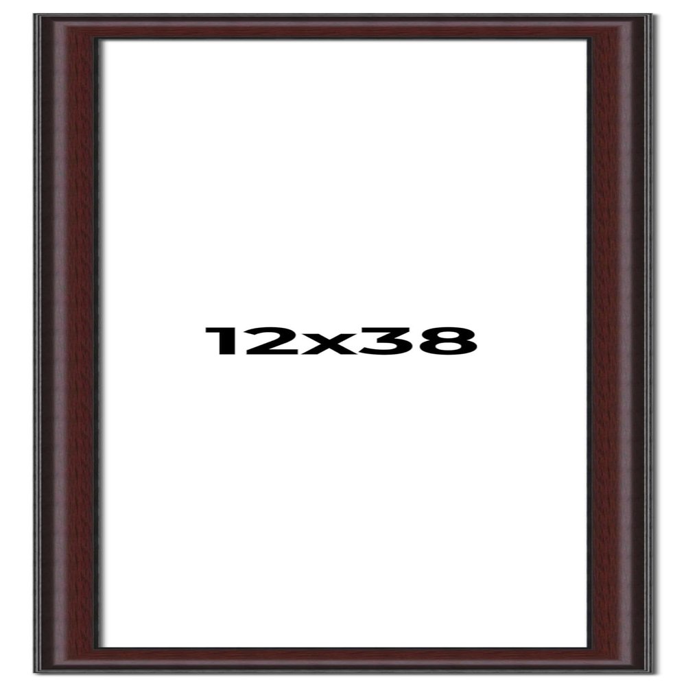 12x38 Frame Brown Round Mahogany Solid Wood Picture Frame | 1.625 Inch Moulding Width | with UV Acrylic Plexiglass, Foam Board Backing & Hanging Hardware Included