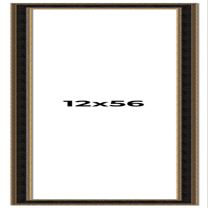 12x56 Frame Gold Antique Vintage Sold Wood Picture Frame | 1.75 Inch Moulding Width | Interior Frame Depth 0.5 Inches | with UV Acrylic Plexiglass, Foam Board Backing & Hanging Hardware