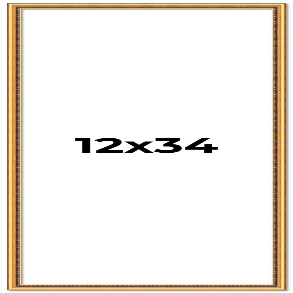 12x34 Frame Beaded Gold Solid Wood Picture Frame | 0.75 Inches Moulding Width | Liscio Oro Traditional Photo Frame | Complete with UV Acrylic Plexiglass, Foam Board Backing & Hanging Hardware