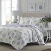 Full/Queen Size 3-Piece Cotton Quilt Set with White Purple Floral Pattern view 1