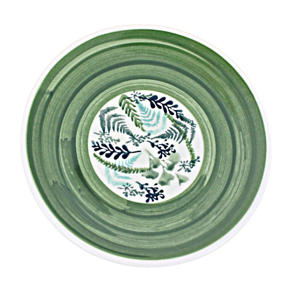 Blue Rose Polish Pottery - Green Floating Fern Dessert Plate - 7" Diameter - Beautiful Plate for Cake, Appetizers, or Snacks