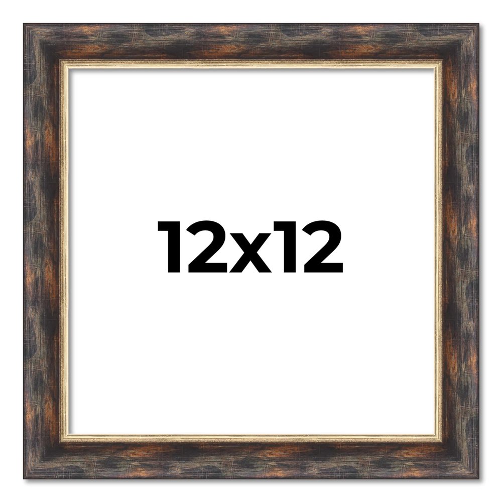 12x12 Frame Dark Brown Oak with Gold Fillet Solid Wood Picture Frame | 1.5 Inch Moulding Width | Garrett Modern Photo Frame Complete with UV Acrylic, Foam Board Backing & Hanging Hardware