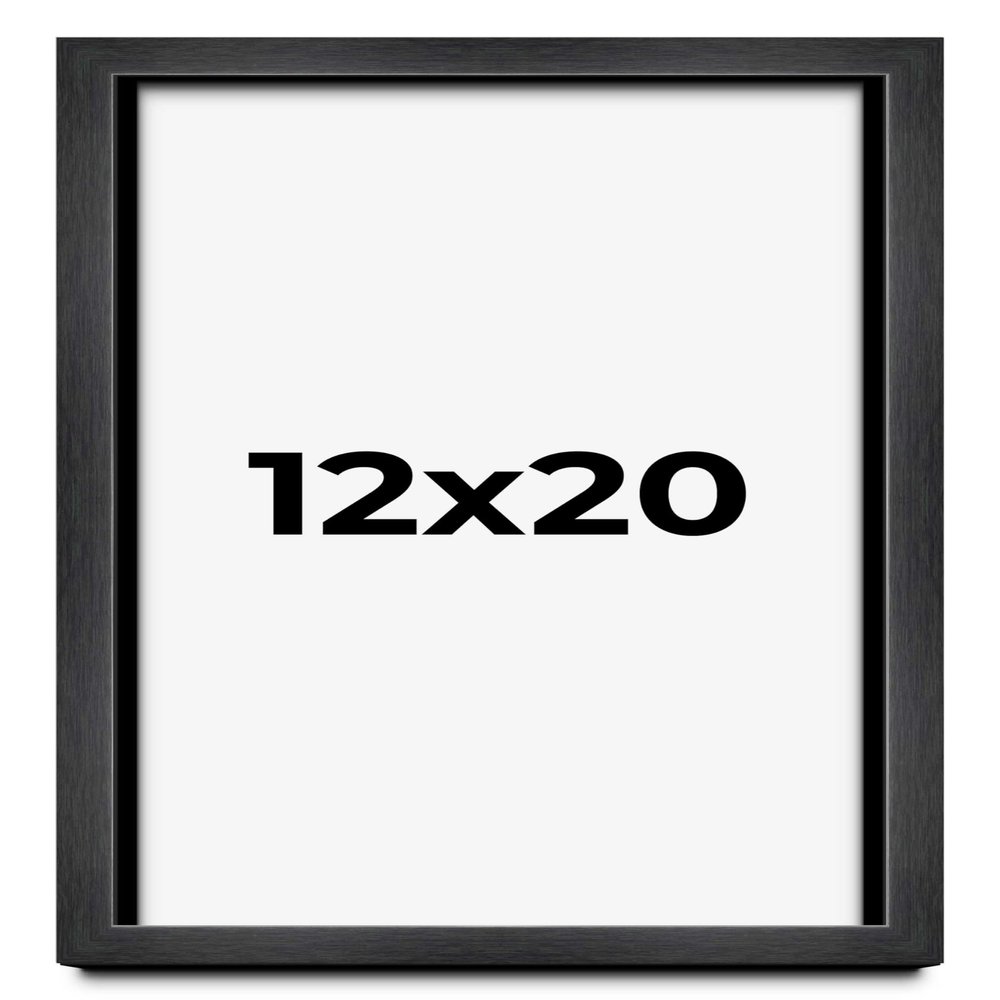 12x20 Frame Black Charcoal Grey Wood Textured Picture Frame | 0.75 Inch Moulding Width | Gunmetal Grey Solid Wood Frame Complete with UV Acrylic Plexiglass, Foam Board Backing & Hanging Hardware