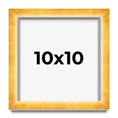 10x10 Shadow Box Gold Solid Wood Display Frame | 1.625 Inch Deep | 1 Inch Moulding Width | UV Resistant Acrylic Plexiglass, Acid Free Foam Board Backing and Hanging Hardware | Gilbert