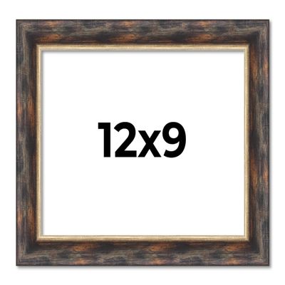 12x9 Frame Dark Brown Oak with Gold Fillet Solid Wood Picture Frame | 1.5 Inch Moulding Width | Garrett Modern Photo Frame Complete with UV Acrylic, Foam Board Backing & Hanging Hardware