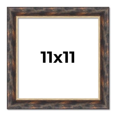 11x11 Frame Dark Brown Oak with Gold Fillet Solid Wood Picture Frame | 1.5 Inch Moulding Width | Garrett Modern Photo Frame Complete with UV Acrylic, Foam Board Backing & Hanging Hardware