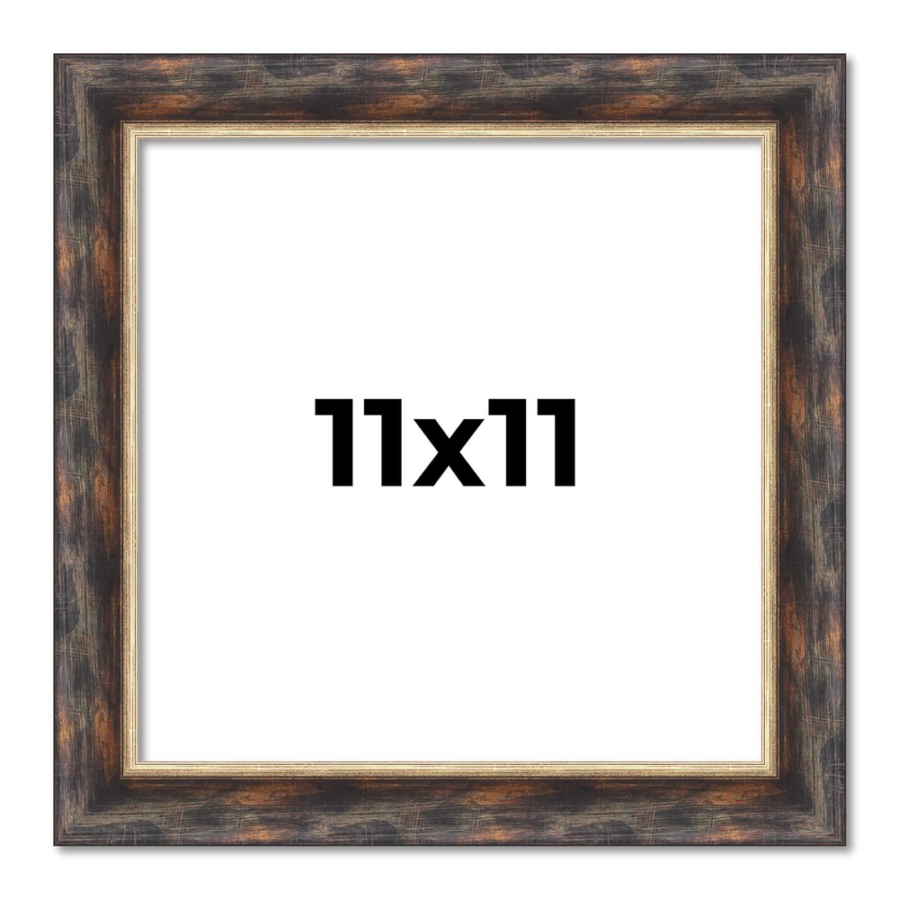 11x11 Frame Dark Brown Oak with Gold Fillet Solid Wood Picture Frame | 1.5 Inch Moulding Width | Garrett Modern Photo Frame Complete with UV Acrylic, Foam Board Backing & Hanging Hardware