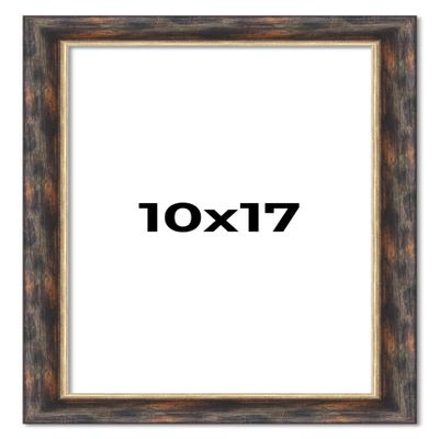 10x17 Frame Dark Brown Oak with Gold Fillet Solid Wood Picture Frame | 1.5 Inch Moulding Width | Garrett Modern Photo Frame Complete with UV Acrylic, Foam Board Backing & Hanging Hardware
