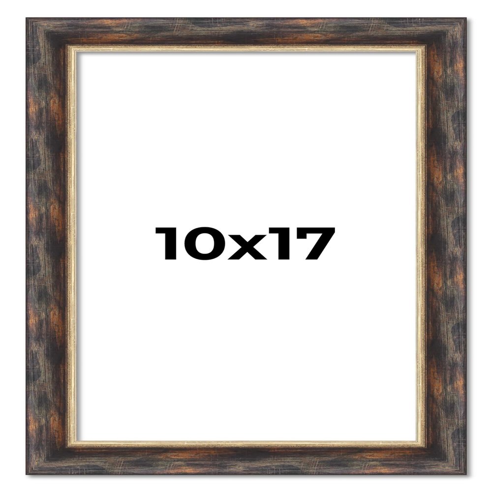 10x17 Frame Dark Brown Oak with Gold Fillet Solid Wood Picture Frame | 1.5 Inch Moulding Width | Garrett Modern Photo Frame Complete with UV Acrylic, Foam Board Backing & Hanging Hardware
