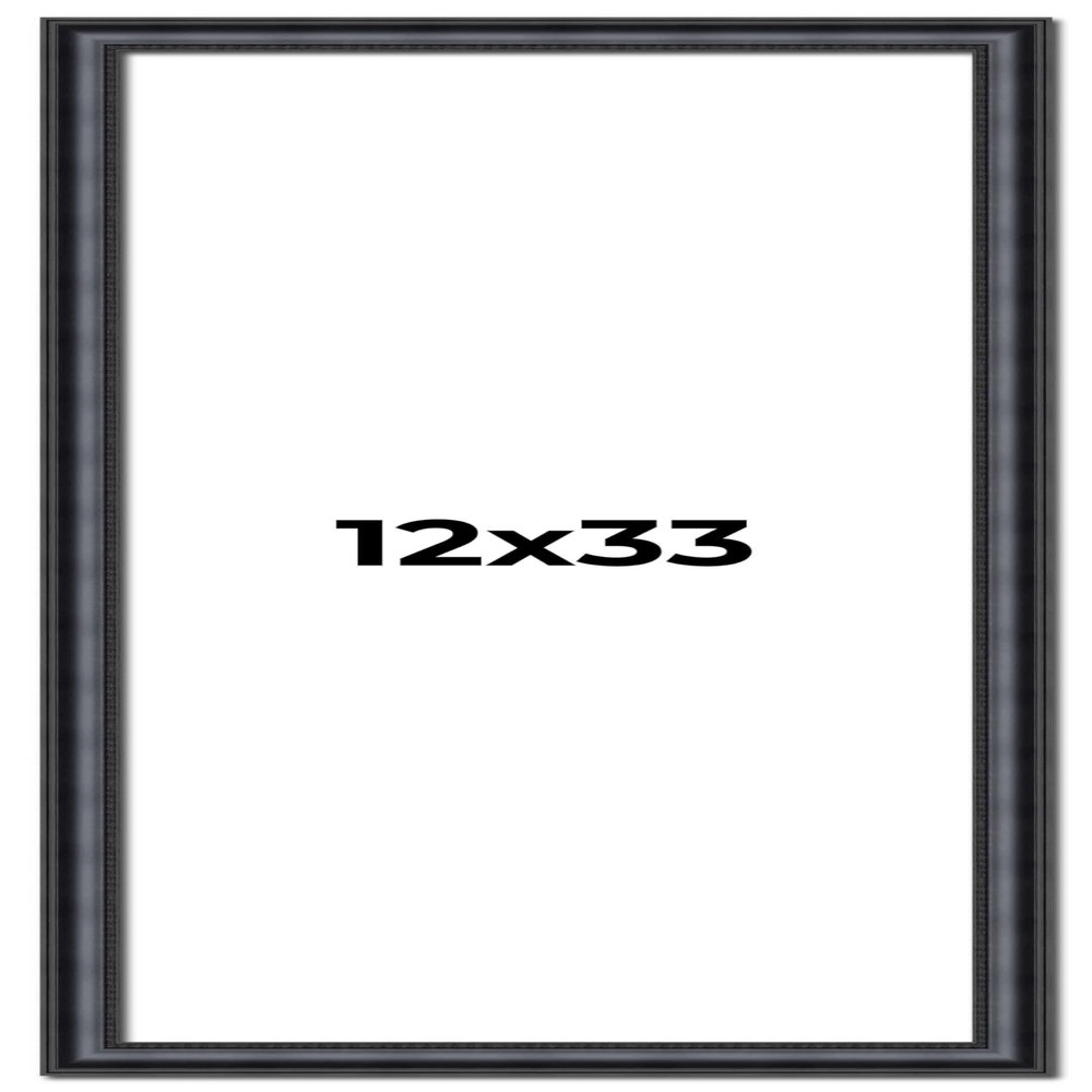 12x33 Frame Black Real Wood Picture Frame Width 1.25 Inches | Interior Frame Depth 0.5 Inches | Garrin Black Traditional Photo Frame Complete with UV Acrylic, Foam Board Backing & Hanging Hardware