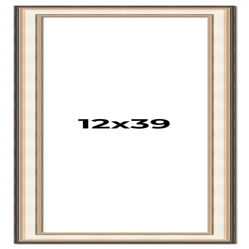 12x39 Frame Gold Silver Plein Aire 2" Inch Wide Moulding Solid Wood Picture Frame | Modena Collection | Complete with UV Acrylic Plexiglass, Foam Board Backing & Hanging Hardware
