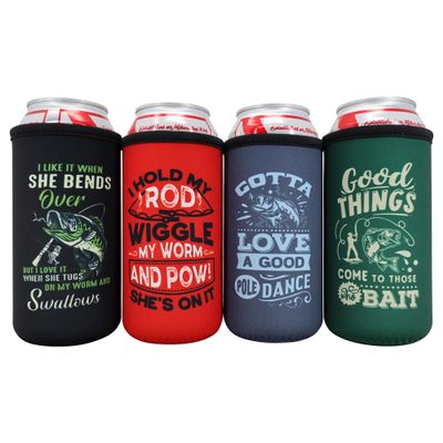 16oz Fishing Theme Can Coolers - Fishing Essentials Gifts for Men, Fun Dad Gifts for Fishermen Who Have Everything or Want Nothing, 16 oz Tall Boy Can Cooler Insulated Sleeve, Funny Tallboy Can Cooler