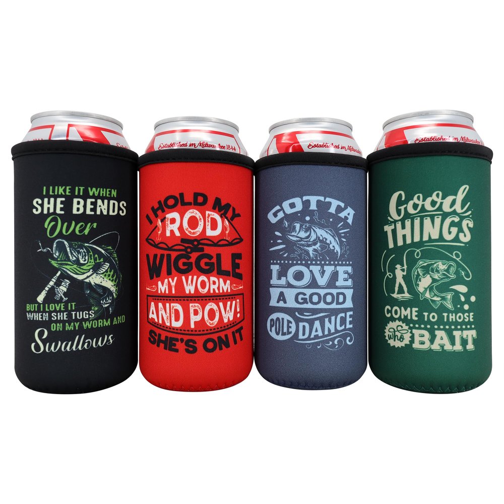 16oz Fishing Theme Can Coolers - Fishing Essentials Gifts for Men, Fun Dad Gifts for Fishermen Who Have Everything or Want Nothing, 16 oz Tall Boy Can Cooler Insulated Sleeve, Funny Tallboy Can Cooler