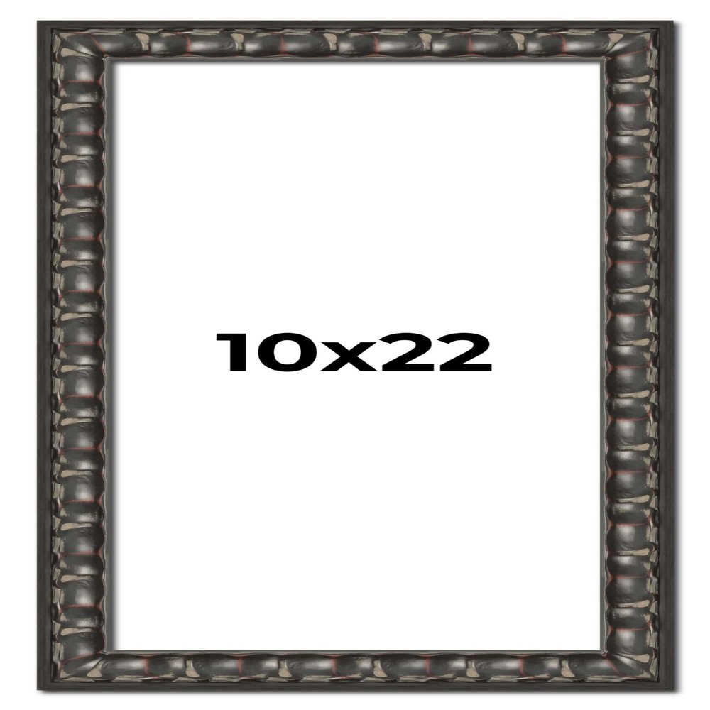 10x22 Frame Black-Brown Medieval Solid Wood Picture Frame | 1.5 Inch Moulding Width | Gotham Beveled Distressed Frame Complete with UV Acrylic, Foam Board Backing & Hanging Hardware