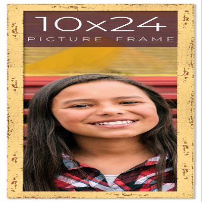 10x24 Frame Yellow Real Wood Picture Frame Width 1.25 Inches | Interior Depth 0.5 Inches | Finley Yellow Distressed Photo Frame Complete with UV Acrylic, Foam Board Backing & Hanging Hardware