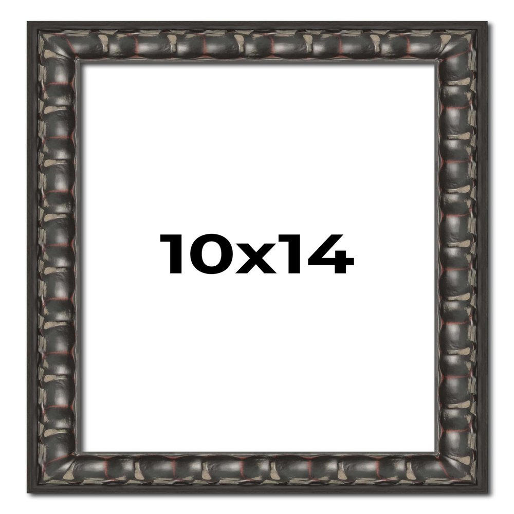 10x14 Frame Black-Brown Medieval Solid Wood Picture Frame | 1.5 Inch Moulding Width | Gotham Beveled Distressed Frame Complete with UV Acrylic, Foam Board Backing & Hanging Hardware