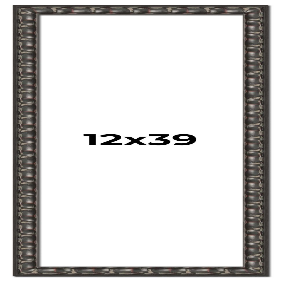 12x39 Frame Black-Brown Medieval Solid Wood Picture Frame | 1.5 Inch Moulding Width | Gotham Beveled Distressed Frame Complete with UV Acrylic, Foam Board Backing & Hanging Hardware
