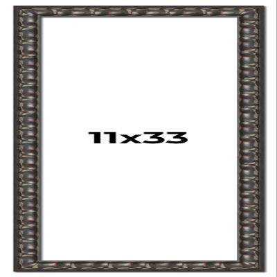 11x33 Frame Black-Brown Medieval Solid Wood Picture Frame | 1.5 Inch Moulding Width | Gotham Beveled Distressed Frame Complete with UV Acrylic, Foam Board Backing & Hanging Hardware