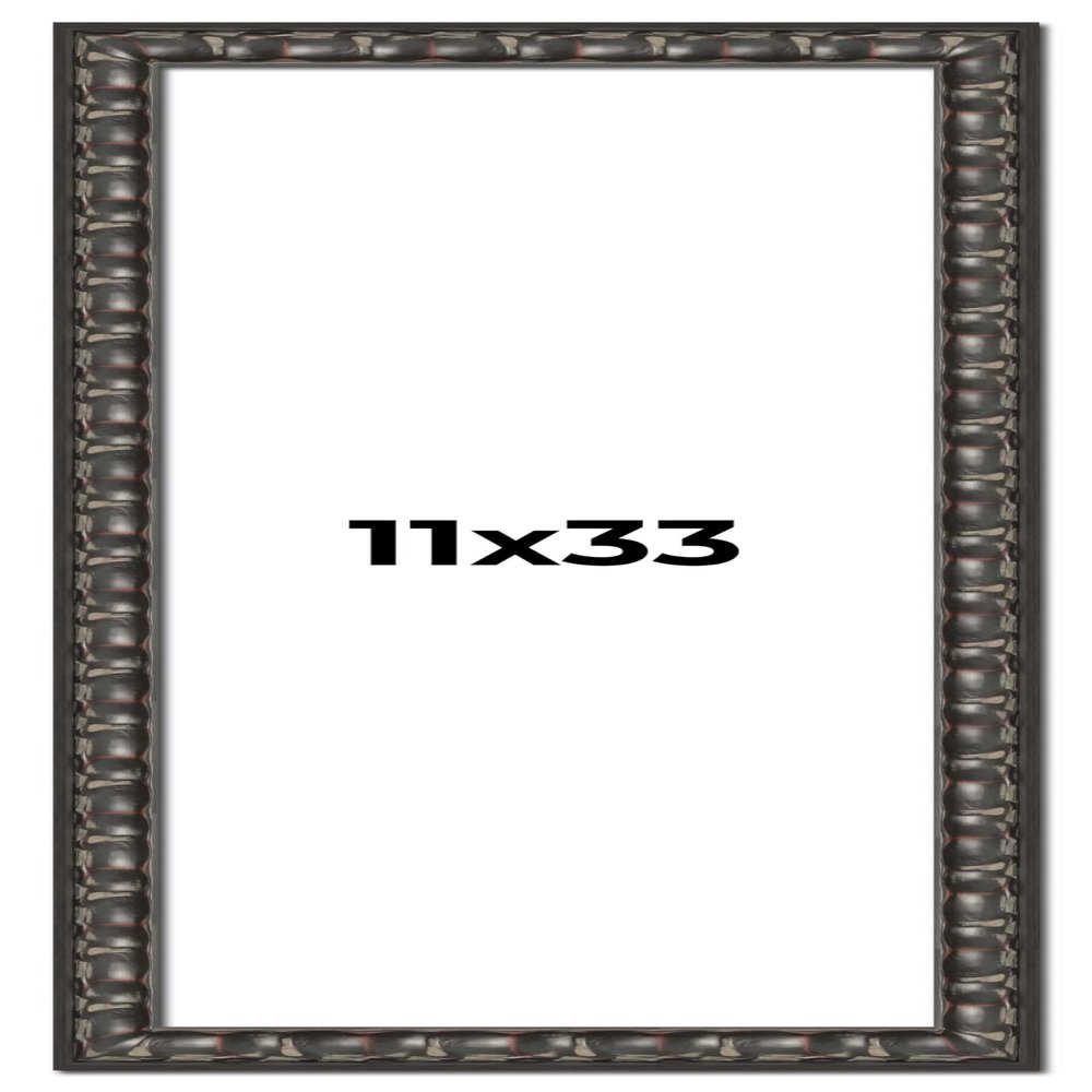 11x33 Frame Black-Brown Medieval Solid Wood Picture Frame | 1.5 Inch Moulding Width | Gotham Beveled Distressed Frame Complete with UV Acrylic, Foam Board Backing & Hanging Hardware