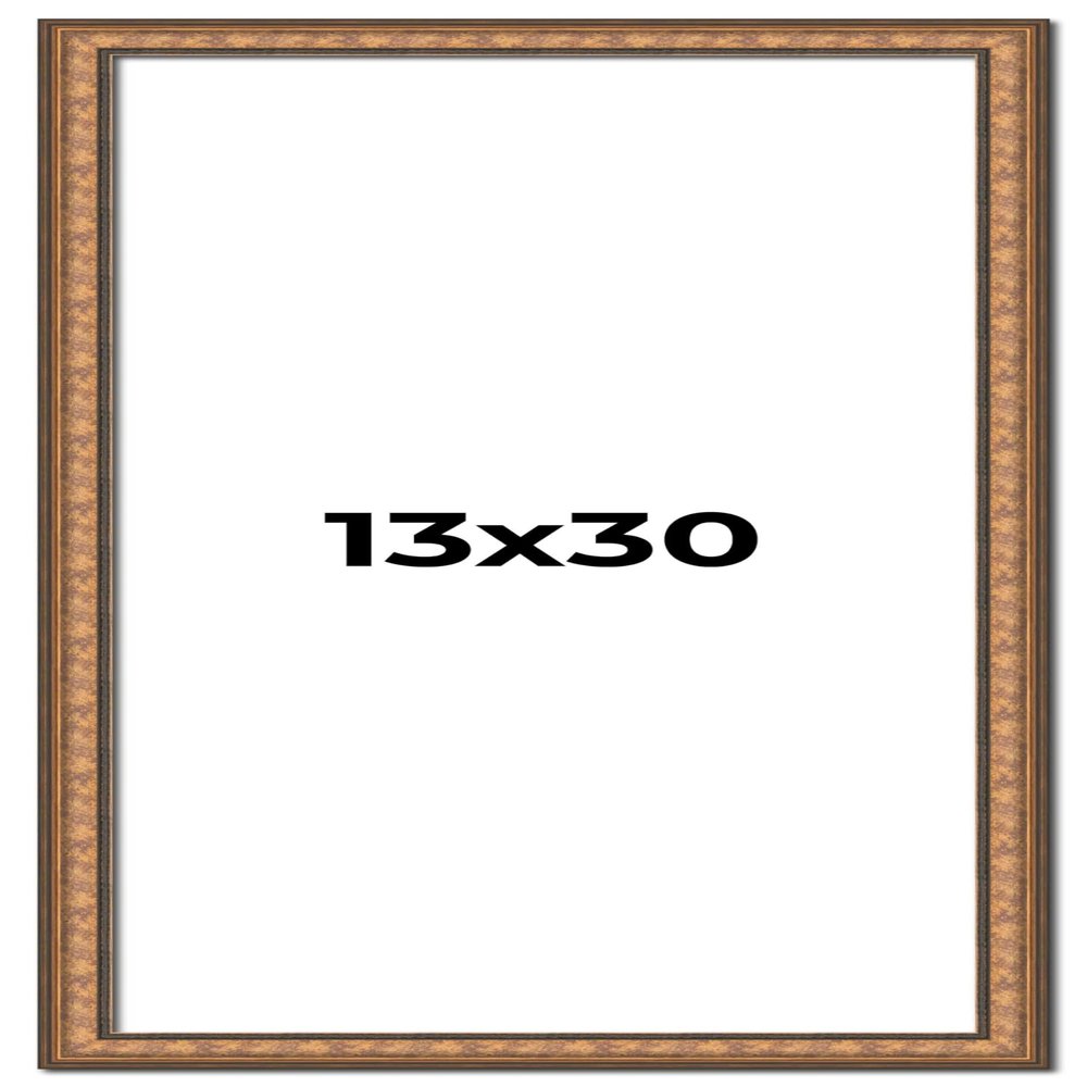 13x30 Frame Gold Real Wood Picture Frame Width 1.25 Inches | Interior Frame Depth 0.5 Inches | Garrin Gold Traditional Photo Frame Complete with UV Acrylic, Foam Board Backing & Hanging Hardware