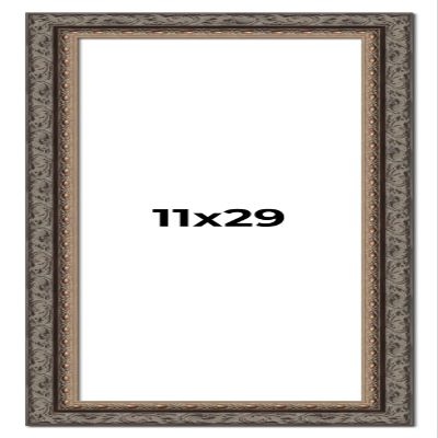 11x29 Frame Black and Gold Ornate Solid Wood Picture Frame Width 2 Inches | Interior Depth 0.5 Inches | Black Traditional Photo Frame with UV Acrylic, Foam Board Backing & Hanging Hardware