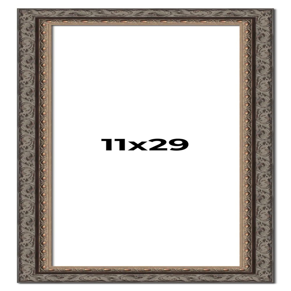 11x29 Frame Black and Gold Ornate Solid Wood Picture Frame Width 2 Inches | Interior Depth 0.5 Inches | Black Traditional Photo Frame with UV Acrylic, Foam Board Backing & Hanging Hardware