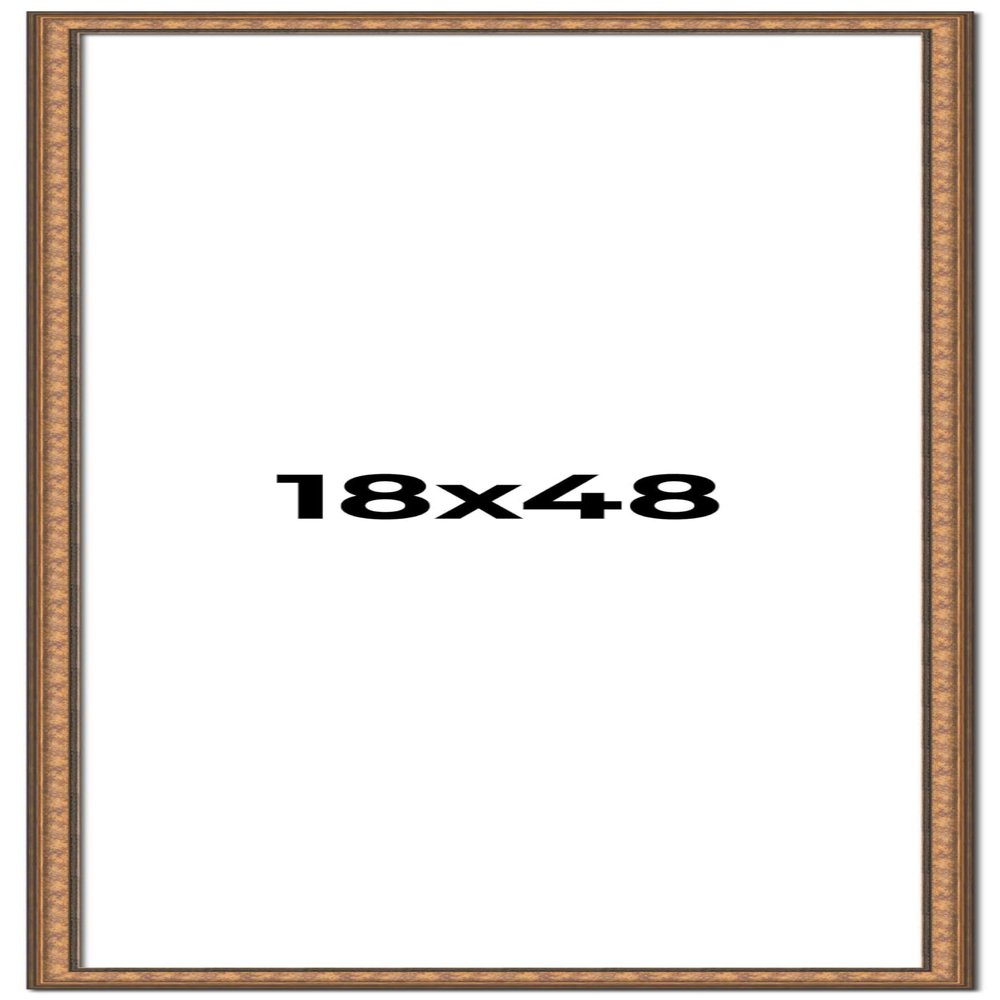 18x48 Frame Gold Real Wood Picture Frame Width 1.25 Inches | Interior Frame Depth 0.5 Inches | Garrin Gold Traditional Photo Frame Complete with UV Acrylic, Foam Board Backing & Hanging Hardware