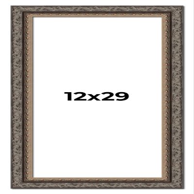 12x29 Frame Black and Gold Ornate Solid Wood Picture Frame Width 2 Inches | Interior Depth 0.5 Inches | Black Traditional Photo Frame with UV Acrylic, Foam Board Backing & Hanging Hardware