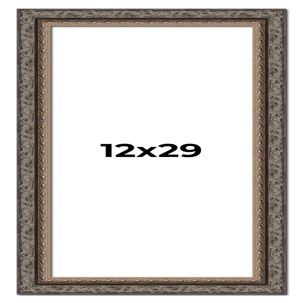 12x29 Frame Black and Gold Ornate Solid Wood Picture Frame Width 2 Inches | Interior Depth 0.5 Inches | Black Traditional Photo Frame with UV Acrylic, Foam Board Backing & Hanging Hardware