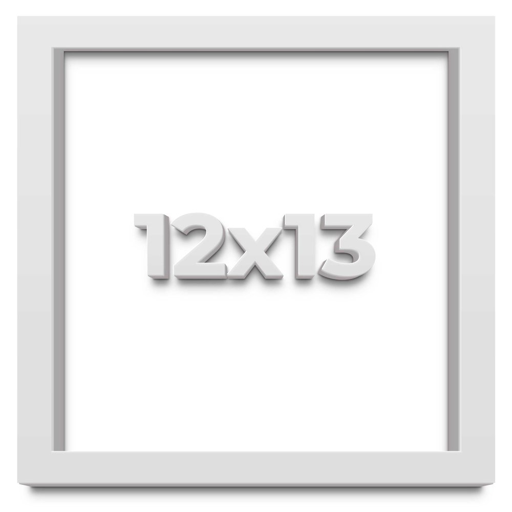 12x13 Shadow Box High Gloss White Display Frame | 1.625 Inches Deep | 1 Inch Moulding Width | Solid Wood | UV Resistant Acrylic Plexiglass, Acid Free Backing and Hanging Hardware Included