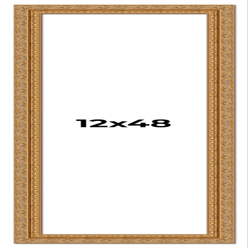 12x48 Frame Gold Ornate Solid Wood Picture Frame | 2 Inch Moulding Width | Firman Traditional Photo Frame Complete with UV Acrylic Plexiglass, Foam Board Backing & Hanging Hardware