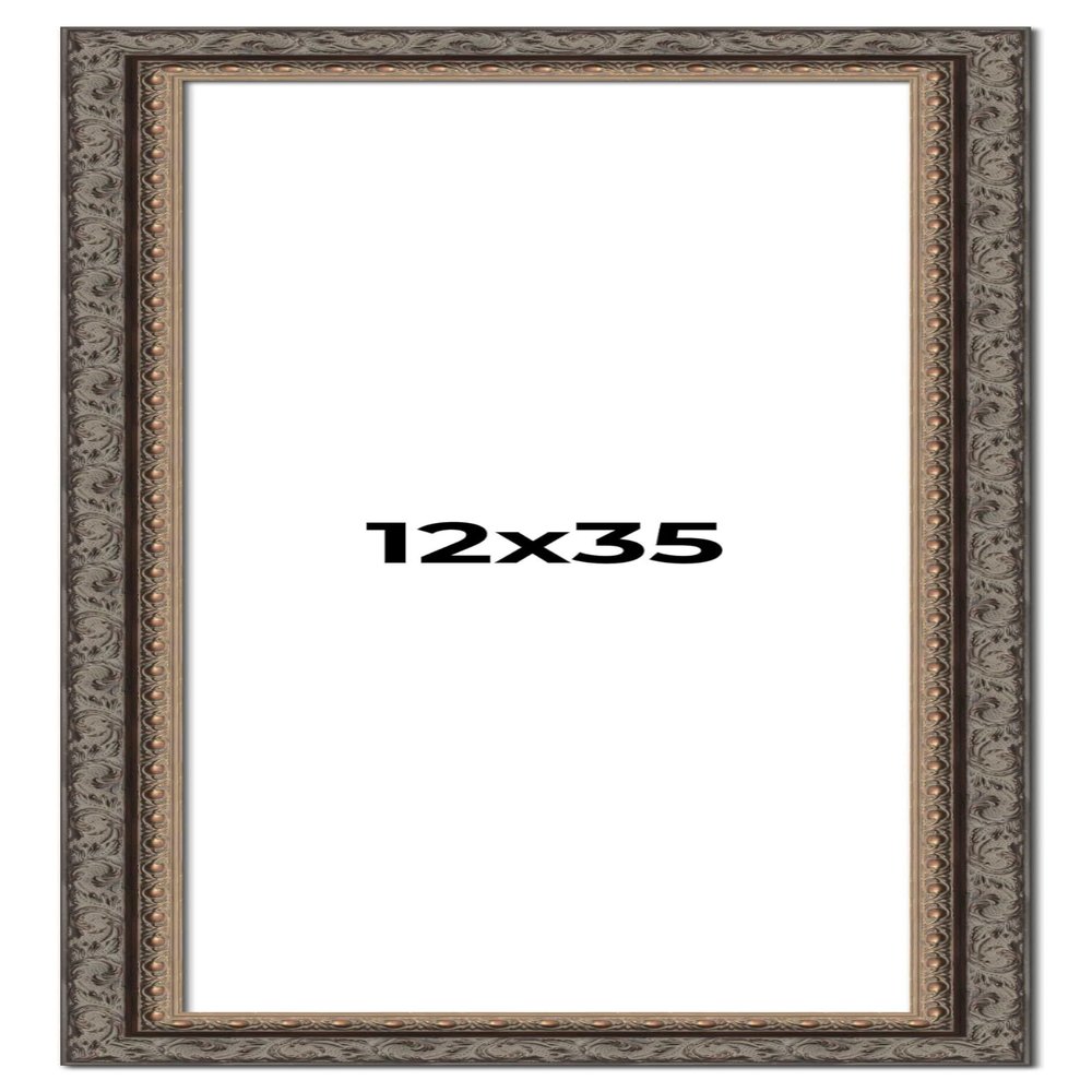 12x35 Frame Black and Gold Ornate Solid Wood Picture Frame Width 2 Inches | Interior Depth 0.5 Inches | Black Traditional Photo Frame with UV Acrylic, Foam Board Backing & Hanging Hardware