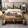 100% Cotton Jungle Wooden Cabin Duvet Cover,Outdoor Adventure Wild Bear Pine Tree Bedding Set for Room Decor,Retro Wood Frame Bear Wildlife Paw Print All Season Comforter Cover (No Comforter) Full view 1