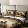 100% Cotton Jungle Wooden Cabin Duvet Cover,Outdoor Adventure Wild Bear Pine Tree Bedding Set for Room Decor,Retro Wood Frame Bear Wildlife Paw Print All Season Comforter Cover (No Comforter) Full view 4