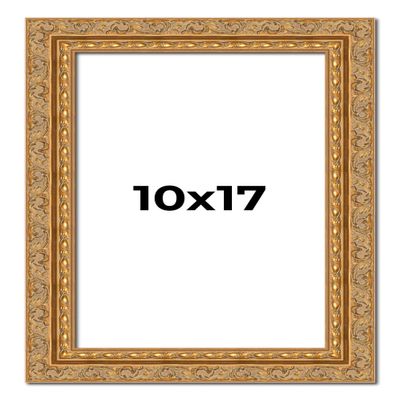 10x17 Frame Gold Ornate Solid Wood Picture Frame | 2 Inch Moulding Width | Firman Traditional Photo Frame Complete with UV Acrylic Plexiglass, Foam Board Backing & Hanging Hardware