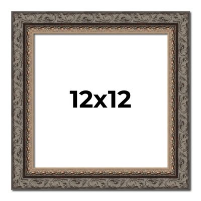 12x12 Frame Black and Gold Ornate Solid Wood Picture Frame Width 2 Inches | Interior Depth 0.5 Inches | Black Traditional Photo Frame with UV Acrylic, Foam Board Backing & Hanging Hardware