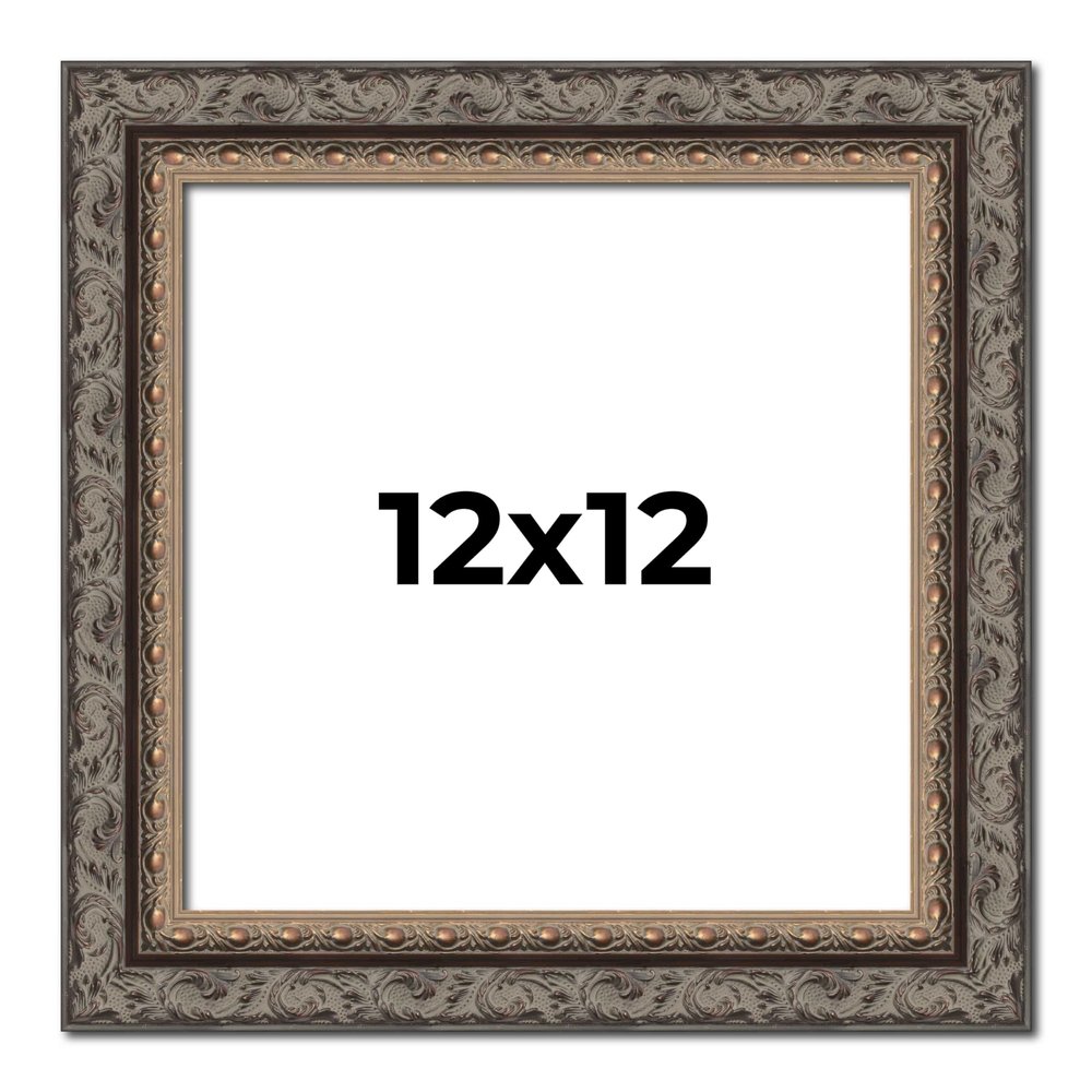 12x12 Frame Black and Gold Ornate Solid Wood Picture Frame Width 2 Inches | Interior Depth 0.5 Inches | Black Traditional Photo Frame with UV Acrylic, Foam Board Backing & Hanging Hardware