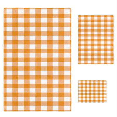 Polyester Towel Set 3 Piece, Thanksgiving Country Style Orange and White Checkered Gingham Plaid Fall 1 Bath Towel,1 Handkerchiefs,1 Washcloth For Bathroom,College Dorm,Kitchen,Shower,Pool,Hotel