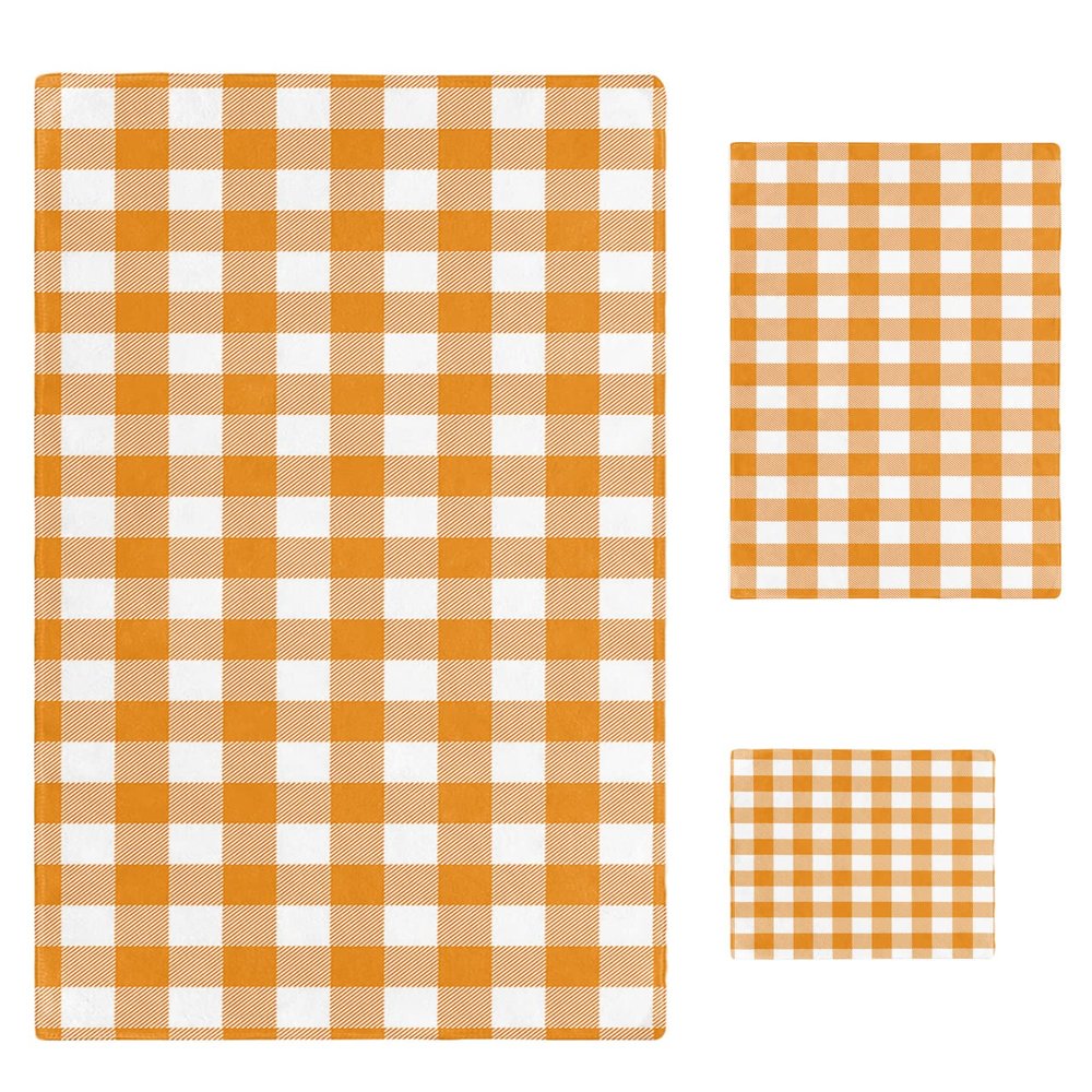 Polyester Towel Set 3 Piece, Thanksgiving Country Style Orange and White Checkered Gingham Plaid Fall 1 Bath Towel,1 Handkerchiefs,1 Washcloth For Bathroom,College Dorm,Kitchen,Shower,Pool,Hotel