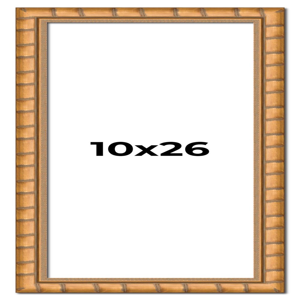 10x26 Frame Gold Real Wood Picture Frame Width 1.5 Inches | Interior Frame Depth 0.5 Inches | Bhutan Bamboo Photo Frame Complete with UV Acrylic, Foam Board Backing & Hanging Hardware