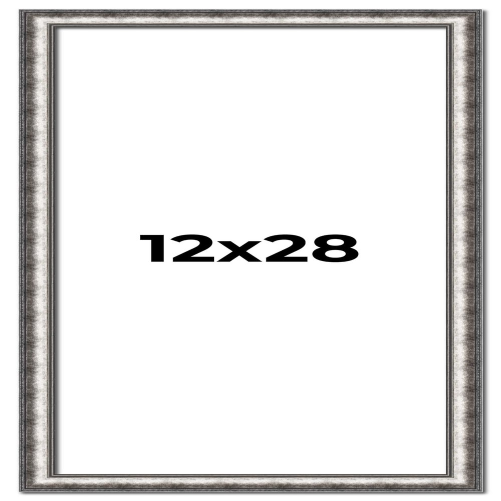 12x28 Frame Silver Real Wood Picture Frame Width 1.125 Inches | Interior Frame Depth 0.5 Inches | Complete with UV Acrylic, Foam Board Backing & Hanging Hardware