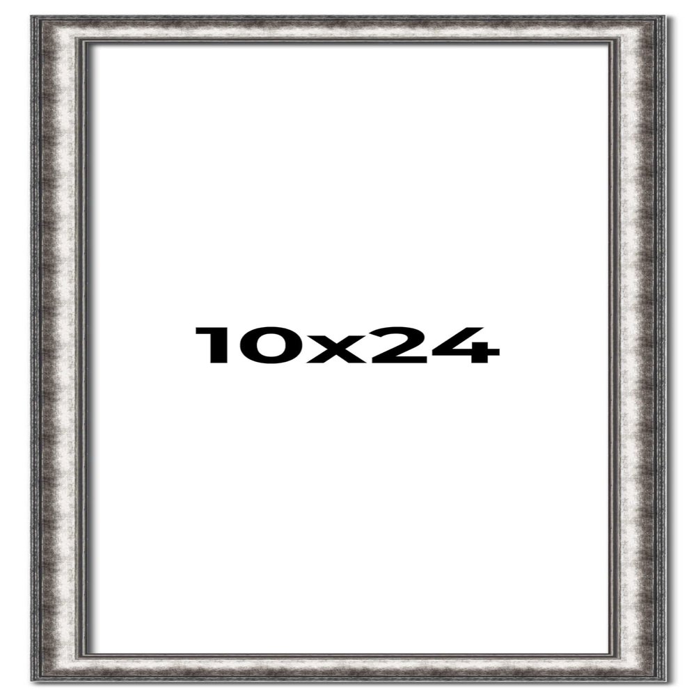 10x24 Frame Silver Real Wood Picture Frame Width 1.125 Inches | Interior Frame Depth 0.5 Inches | Complete with UV Acrylic, Foam Board Backing & Hanging Hardware