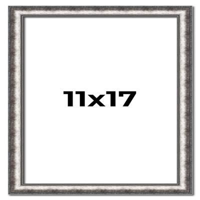 11x17 Frame Silver Real Wood Picture Frame Width 1.125 Inches | Interior Frame Depth 0.5 Inches | Complete with UV Acrylic, Foam Board Backing & Hanging Hardware